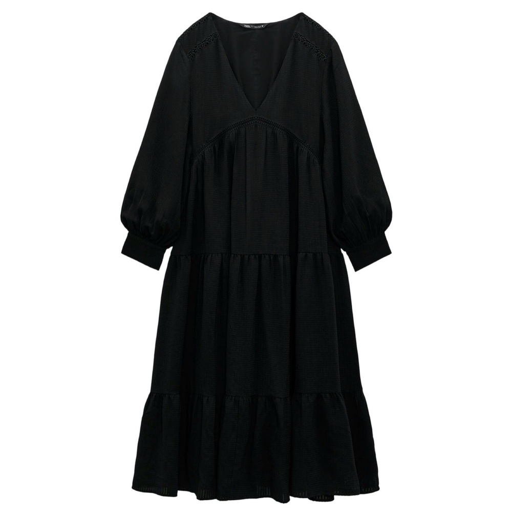 Zara Black Textured Midi Dress, Small